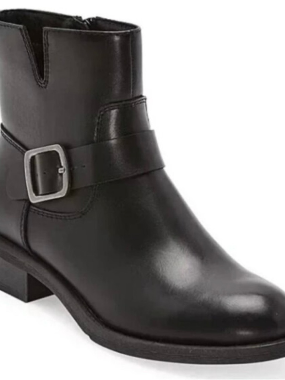 Frye Cormac Women's Black Faux Leather Ankle Bootie with Buckle Strap 9M Moto